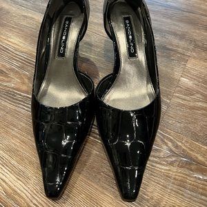 Black patent leather kitten heels